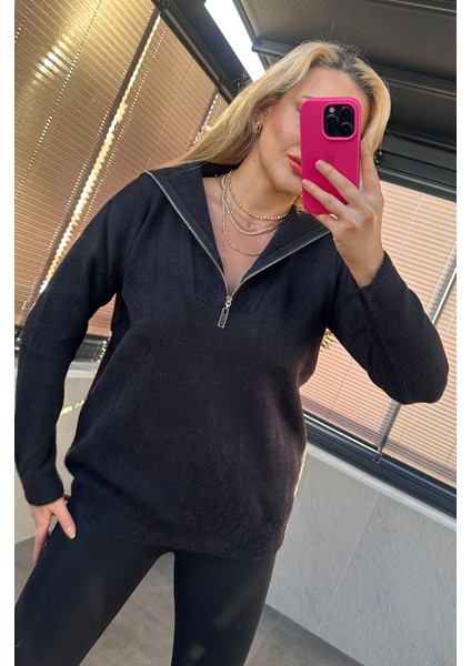 Siyah Fermuarlı Sakallı Kazak