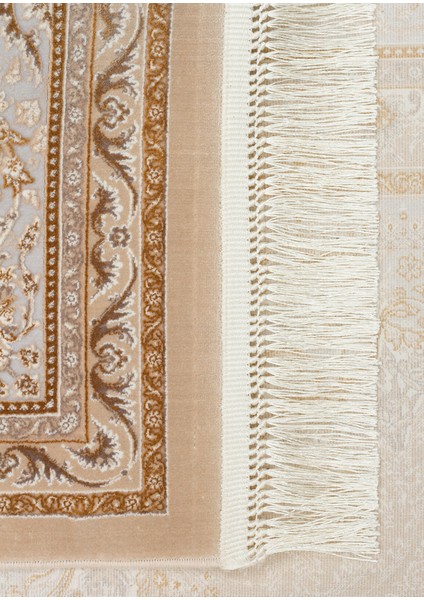 Lübna 01 Beıge Bambu ve Viskon Kullanılarak Üretilen Klasik Desenli Şık, Zarif Salon Halısı