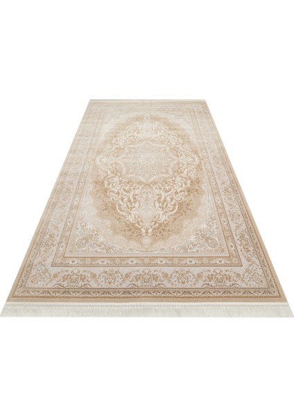 Lübna 01 Beıge Bambu ve Viskon Kullanılarak Üretilen Klasik Desenli Şık, Zarif Salon Halısı