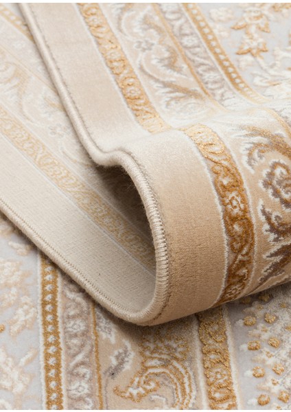 Lübna 01 Beıge Bambu ve Viskon Kullanılarak Üretilen Klasik Desenli Şık, Zarif Salon Halısı