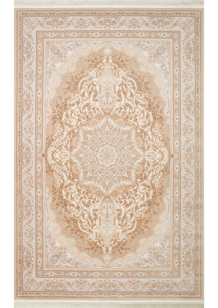 Lübna 01 Beıge Bambu ve Viskon Kullanılarak Üretilen Klasik Desenli Şık, Zarif Salon Halısı