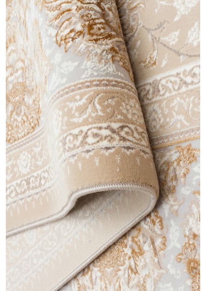 Lübna 02 Beıge Bambu ve Viskon Kullanılarak Üretilen Klasik Desenli Şık, Zarif Salon Halısı