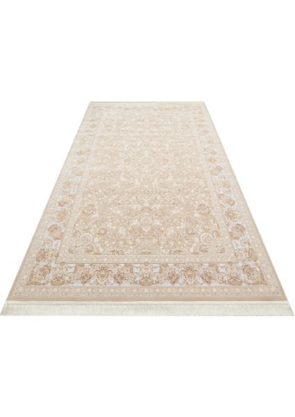 Lübna 02 Beıge Bambu ve Viskon Kullanılarak Üretilen Klasik Desenli Şık, Zarif Salon Halısı