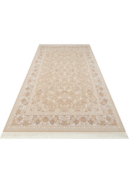 Lübna 02 Beıge Bambu ve Viskon Kullanılarak Üretilen Klasik Desenli Şık, Zarif Salon Halısı