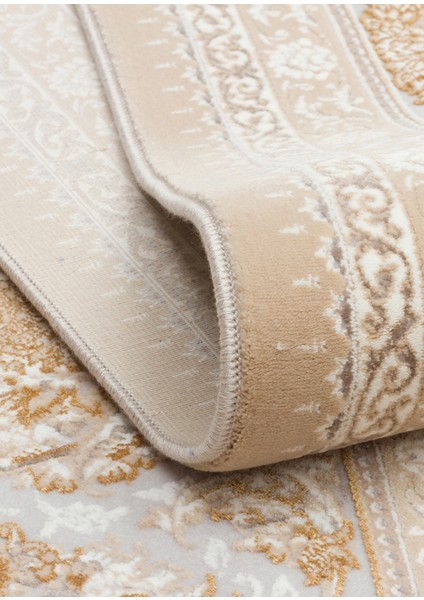 Lübna 02 Beıge Bambu ve Viskon Kullanılarak Üretilen Klasik Desenli Şık, Zarif Salon Halısı