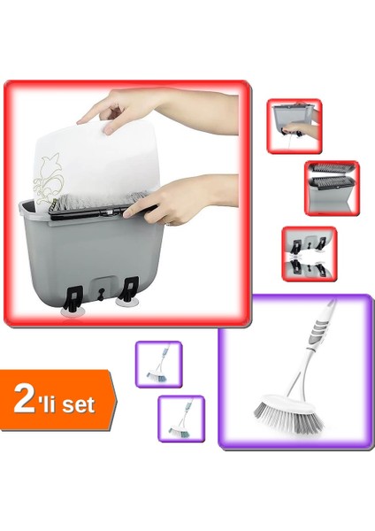 Su Tasarrufu Sağlayan Vantuzlu Bulaşık Yıkama Fırçası + Lavabo ve Küvet Temizleme Fırçası - 2li Set