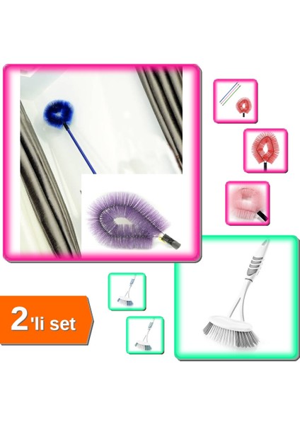 Örümcek Ağı Temizleme Fırçası - Sap Hediyeli + Lavabo ve Küvet Temizleme Fırçası - 2li Set U6J4D0