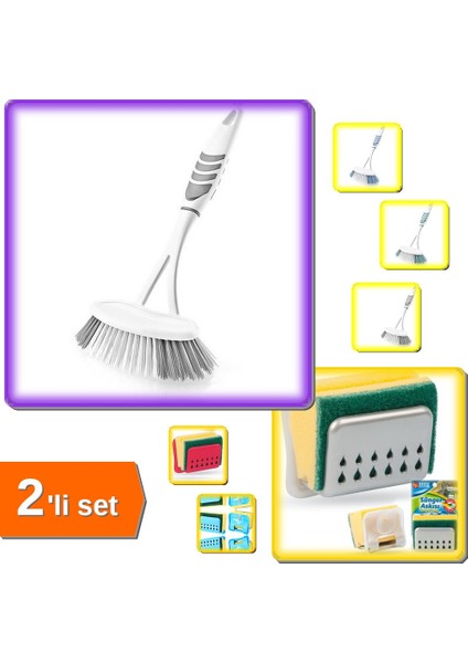 Lavabo ve Küvet Temizleme Fırçası + Sünger Askısı Sponge Hanger Bulaşık Süngeri - 2li Set R2D2A3