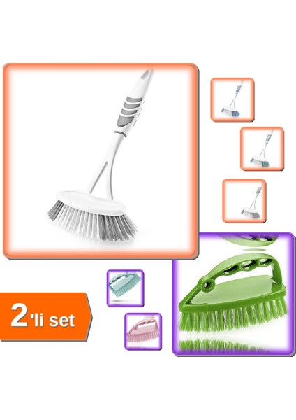 Ergonomik Lavabo ve Küvet Temizleme Fırçası + Kuğu Model Temizlik Fırçası - 2li Set L4T9H8