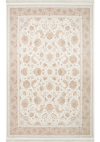 Lübna 02 Cream Bambu ve Viskon Kullanılarak Üretilen Klasik Desenli Şık, Zarif Salon Halısı