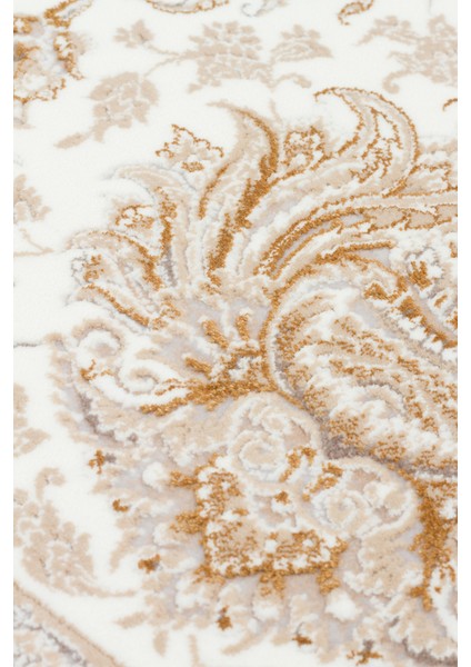 Lübna 02 Cream Bambu ve Viskon Kullanılarak Üretilen Klasik Desenli Şık, Zarif Salon Halısı fırsatları