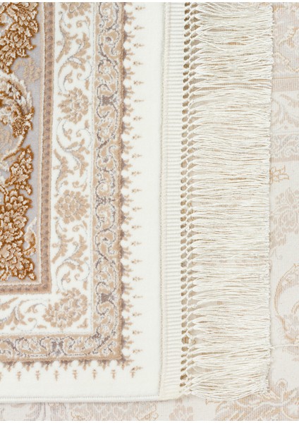 Lübna 02 Cream Bambu ve Viskon Kullanılarak Üretilen Klasik Desenli Şık, Zarif Salon Halısı
