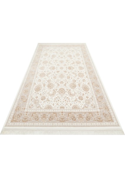Lübna 02 Cream Bambu ve Viskon Kullanılarak Üretilen Klasik Desenli Şık, Zarif Salon Halısı
