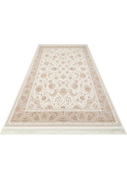 Lübna 02 Cream Bambu ve Viskon Kullanılarak Üretilen Klasik Desenli Şık, Zarif Salon Halısı