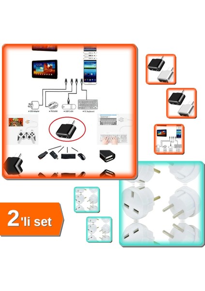 USB To Type C Dönüştürücü + Ingiliz Priz Dönüştürücü Seyahat Tipi Universal Adaptör - 2li Set R3Z8Y6