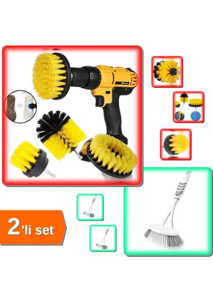 3 Parça Matkap Ucuna Takılan Çok Amaçlı Fırça + Lavabo ve Küvet Temizleme Fırçası - 2li Set P5Z8X8