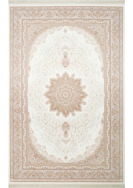Lübna 01 Cream Bambu ve Viskon Kullanılarak Üretilen Klasik Desenli Şık, Zarif Salon Halısı