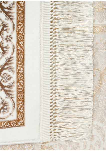 Lübna 01 Cream Bambu ve Viskon Kullanılarak Üretilen Klasik Desenli Şık, Zarif Salon Halısı