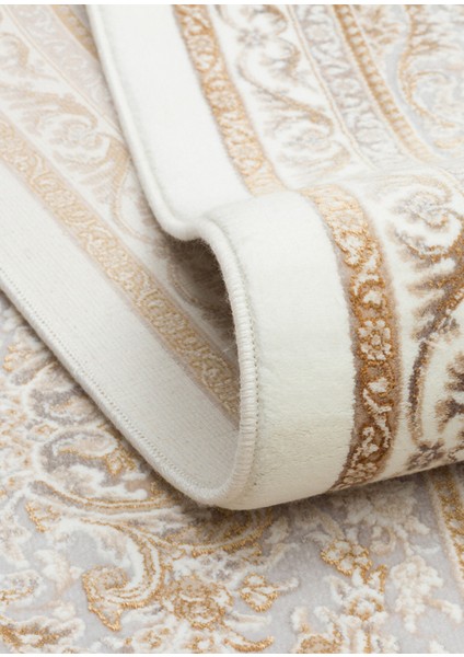 Lübna 01 Cream Bambu ve Viskon Kullanılarak Üretilen Klasik Desenli Şık, Zarif Salon Halısı