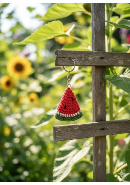 El Yapımı Amigurumi Karpuz Dilimi Anahtarlık – Örgü Çanta Süsü – Sevimli Hediyelik fırsatları