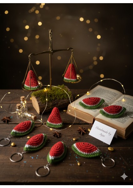 El Yapımı Amigurumi Karpuz Dilimi Anahtarlık – Örgü Çanta Süsü – Sevimli Hediyelik