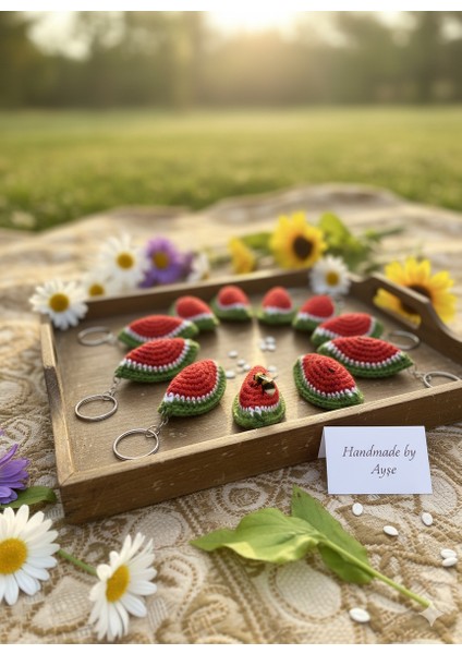 El Yapımı Amigurumi Karpuz Dilimi Anahtarlık – Örgü Çanta Süsü – Sevimli Hediyelik