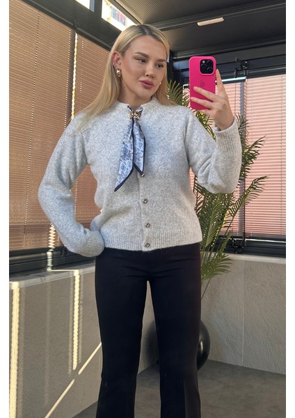 Fular Detaylı Gri Hırka indirimleri