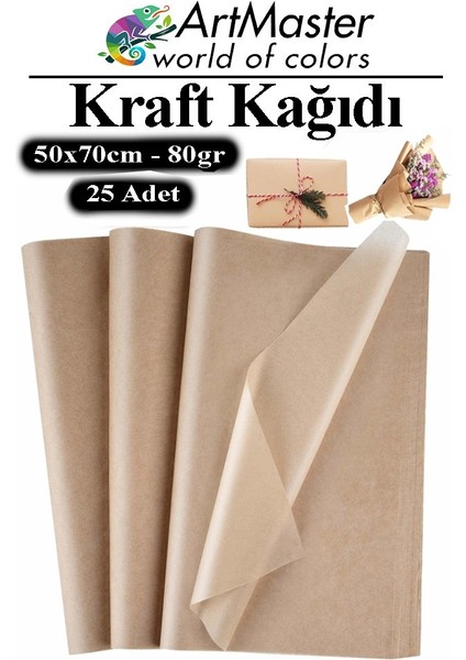 Kraft Kağıdı 50X70 cm 25 Adet 80 gr Hediye Paketleme Kagıdı Çeyiz Kaplama Kağıt Saman Kağıt Çizim Kağıdı
