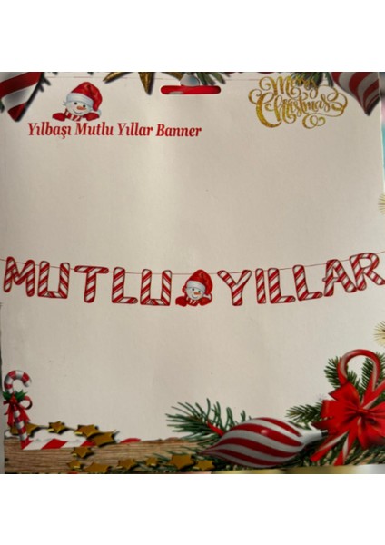 Yılbaşı Dekoratif Mutlu Yıllar Kardan Adam Banner Duvar Süsü Tek Tarafı Baskılıdır 18X12 cm 2metre