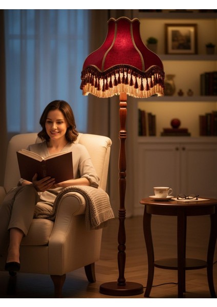 Bordo Vintage Lambader Kadife Kumaş Kaplama Ahşap Ayak LM66544 modelleri