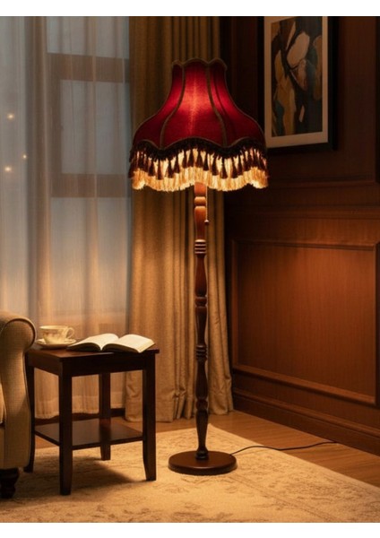 Bordo Vintage Lambader Kadife Kumaş Kaplama Ahşap Ayak LM66544 fırsatları