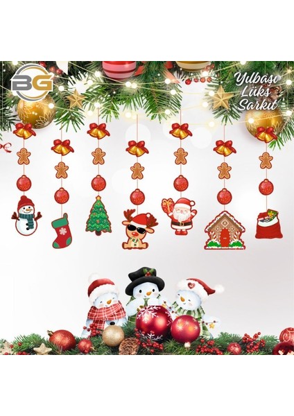 Yılbaşı Dekoratif Tavan Sarkıt Noel Baba Kardan Adam 7 Sarkıt 28 Parça Duvar Tavan Cam Süsü