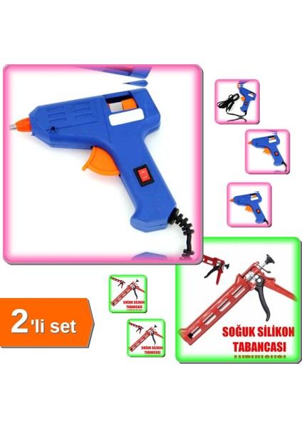 Sıcak Silikon Tabancası Aç/kapa Düğmeli 20 Watt + Soğuk Silikon Tabancası Plastik - 2li Set Y3K7H3