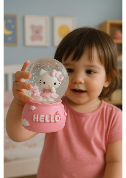 Orta Boy Hello Kitty Müzikli Işıklı Renkli Gece Lambası 3D Cam Kar Küresi Kar Efektli Hediyelik fiyatları
