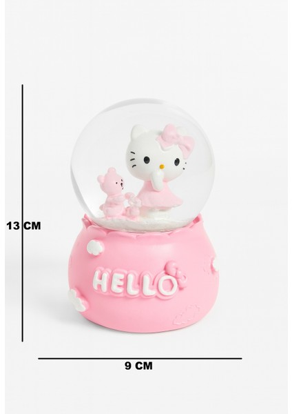Orta Boy Hello Kitty Müzikli Işıklı Renkli Gece Lambası 3D Cam Kar Küresi Kar Efektli Hediyelik modelleri