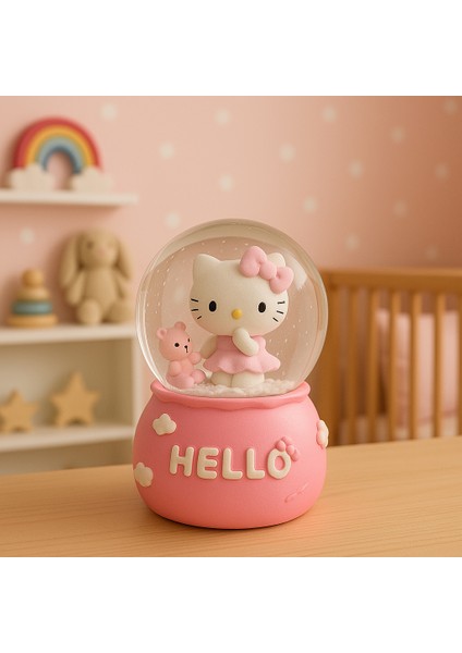 Orta Boy Hello Kitty Müzikli Işıklı Renkli Gece Lambası 3D Cam Kar Küresi Kar Efektli Hediyelik fırsatları