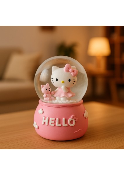 Orta Boy Hello Kitty Müzikli Işıklı Renkli Gece Lambası 3D Cam Kar Küresi Kar Efektli Hediyelik indirimleri