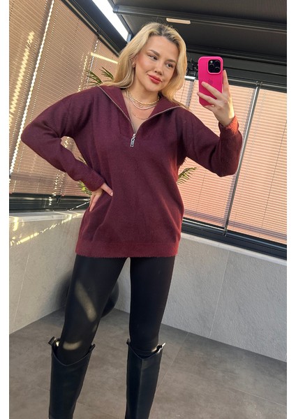 Bordo Fermuarlı Sakallı Kazak fiyatları