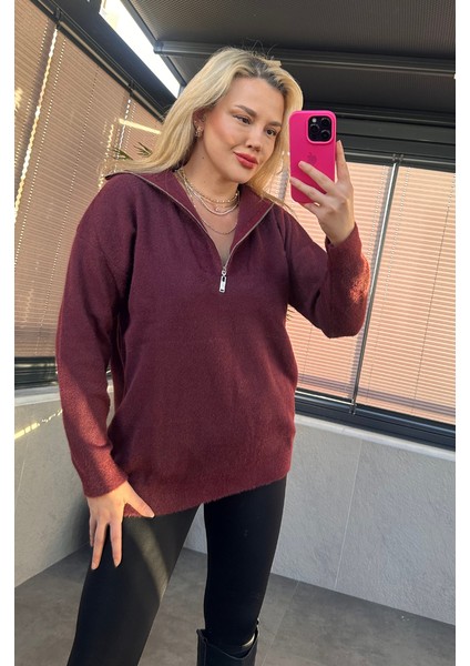 Bordo Fermuarlı Sakallı Kazak