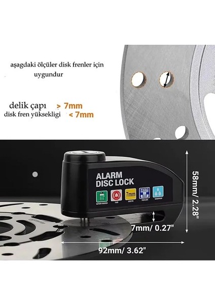 Alarmlı Disk Kilidi Motorsiklet Scooter Bisiklet Sesli Alarm 110 Desibel Yüksek Ses fırsatları