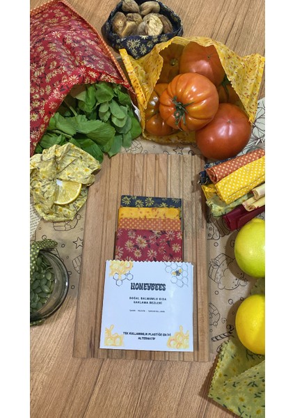 4'lü Karışık Desen Kumaş Tekrar Kullanılabilen Doğal Balmumlu (Balmumu) Gıda Saklama Bezi Orta Boy fiyatları