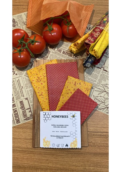 4'lü Karışık Desen Kumaş Tekrar Kullanılabilen Doğal Balmumlu (Balmumu) Gıda Saklama Kumaş Bezi modelleri