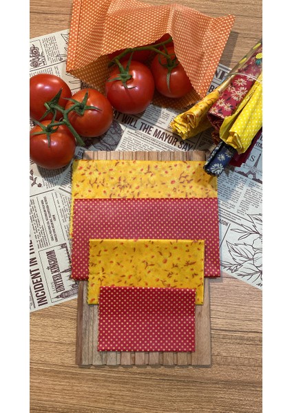 4'lü Karışık Desen Kumaş Tekrar Kullanılabilen Doğal Balmumlu (Balmumu) Gıda Saklama Kumaş Bezi fırsatları