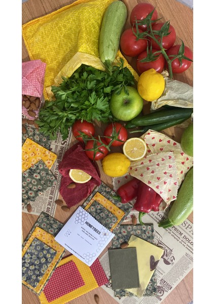 2'li Karışık Desen Kumaş Tekrar Kullanılabilen Doğal Balmumlu (Balmumu) Gıda Saklama Bezi Büyük Boy fiyatları