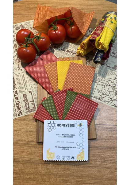 9'lu Puantiye Desen Kumaş Tekrar Kullanılabilen Doğal Balmumlu (Balmumu) Gıda Saklama Bezi modelleri