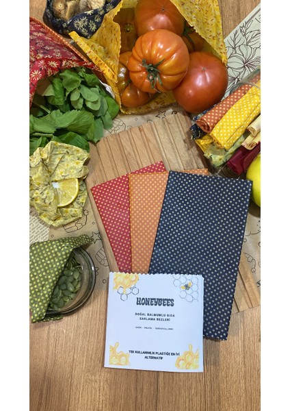 3'lü Karışık Desen Kumaş Tekrar Kullanılabilen Doğal Balmumlu (Balmumu) Gıda Saklama Bezi Büyük Boy fiyatları