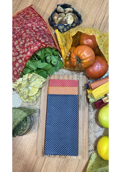 3'lü Karışık Desen Kumaş Tekrar Kullanılabilen Doğal Balmumlu (Balmumu) Gıda Saklama Bezi Büyük Boy fırsatları