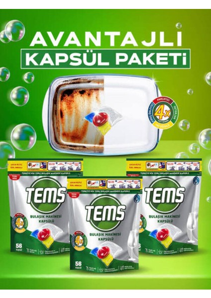4 Etkili Bulaşık Makinesi Kapsül Deterjanı 168'LI ( 3x 56'lı Paket)