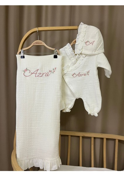 Isimli Nakışlı Hastane Çıkışı 4'lü Set %100 Pamuk Müslin