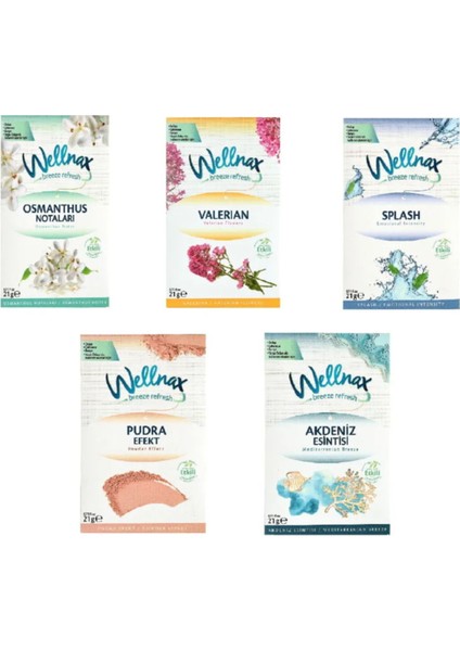 Dolap Çekmece, Oda ve Araç Kokusu - Valerian, Osmanthus, Akdeniz, Splash, Pudra - 5 Adet